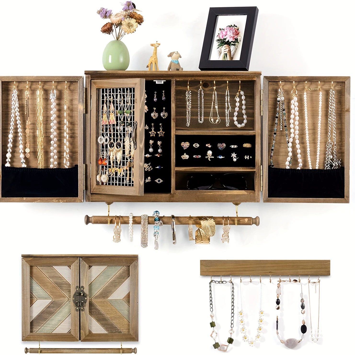 Wall-mounted Necklace Jewelry Wood Vintage — shoe storage wholesale pick on ShoeVault